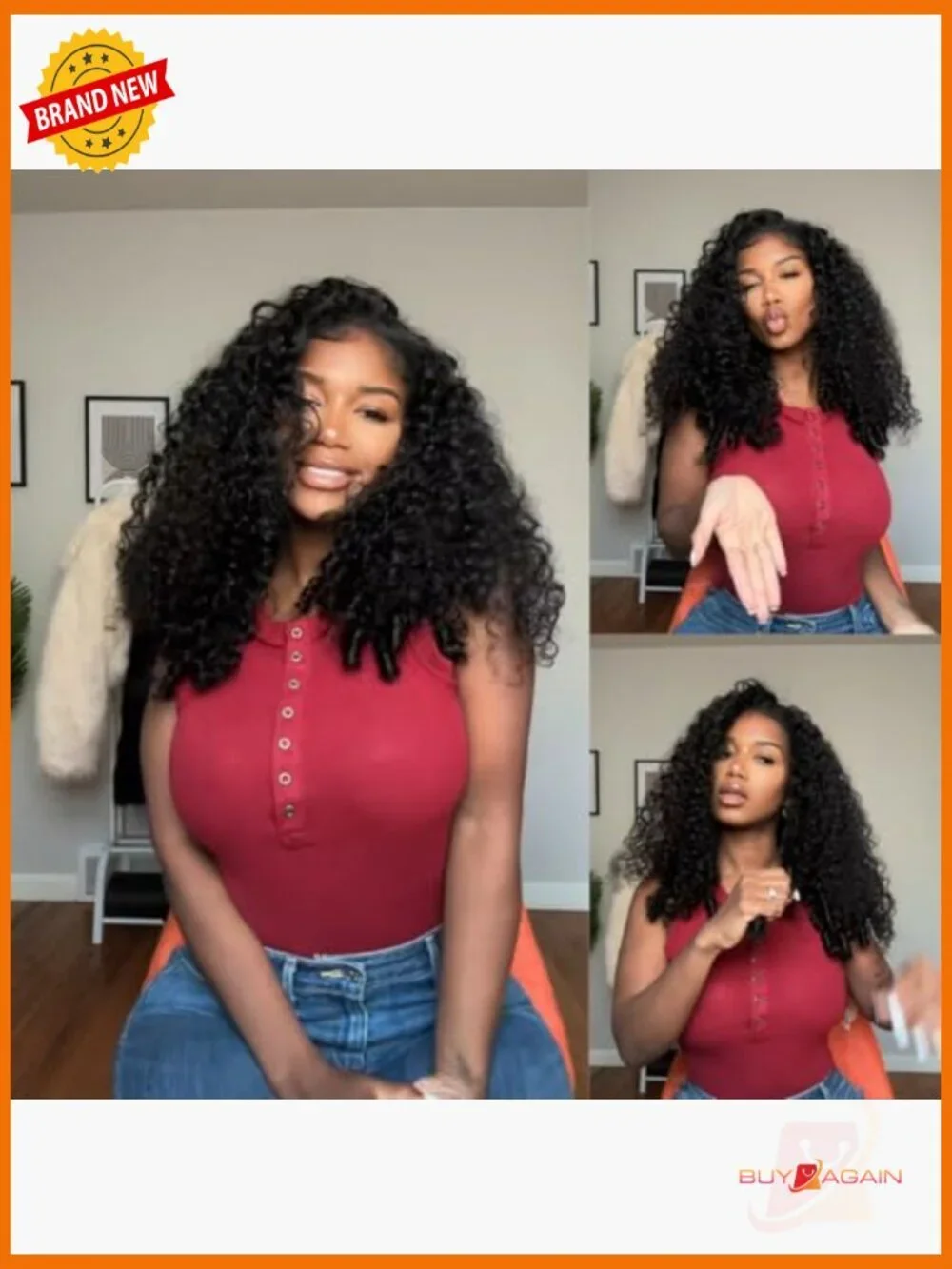 V Part Wig Human Hair Burmese Curly Glueless with Drawstring 180% Density 22inch
